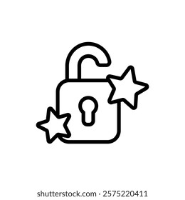 Unlock achievement line icon. Achievement icon. Achievement icon isolated on white background. Transparent background, minimalist symbol. Vector images