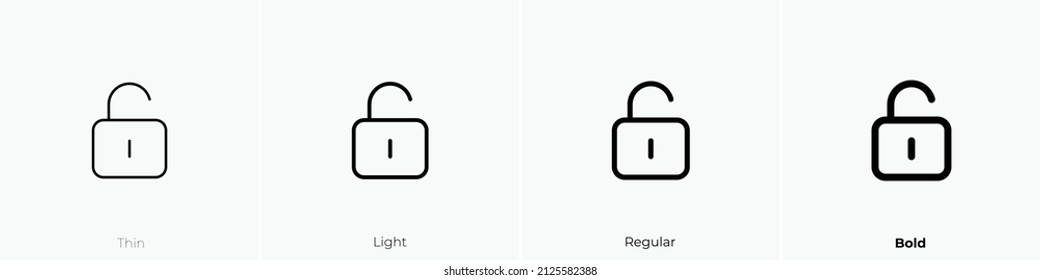 unlock alt icon. Thin, Light Regular And Bold style design isolated on white background