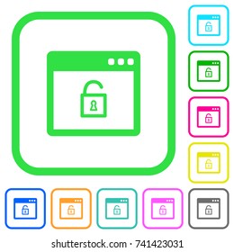 Unlock application vivid colored flat icons in curved borders on white background