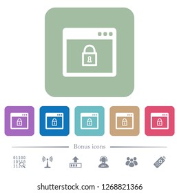 Unlock application white flat icons on color rounded square backgrounds. 6 bonus icons included