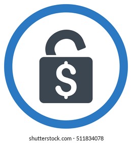 Unlock Banking Lock vector bicolor rounded icon. Image style is a flat icon symbol inside a circle, smooth blue colors, white background.