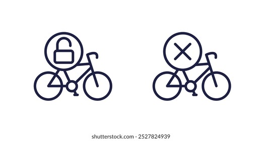 Unlock bike, bicycle icons in line design