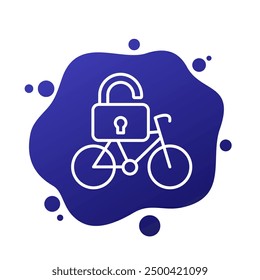 Unlock bike icon with a bicycle and a lock, linear vector design