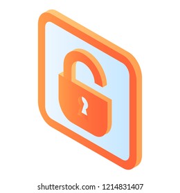 Unlock blue padlock icon. Isometric of unlock blue padlock vector icon for web design isolated on white background