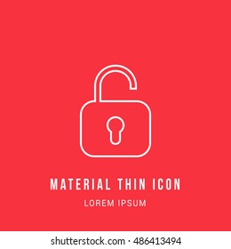Unlock Bright red material designed line thin flat icon / logo