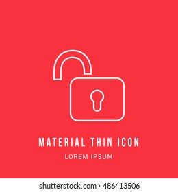 Unlock Bright red material designed line thin flat icon / logo