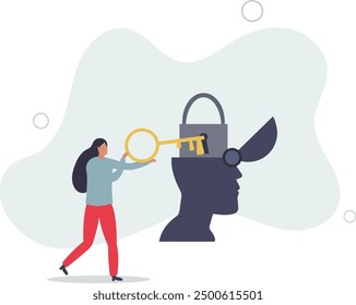 Unlock business idea, motivation to find out and search for business opportunity or creativity concept.flat design with people.