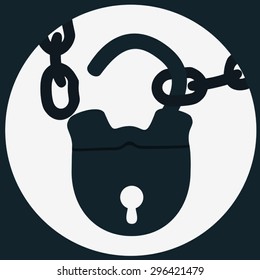 Unlock  with chain circle in the square icon, flat design style, EPS8 - vector graphics. 