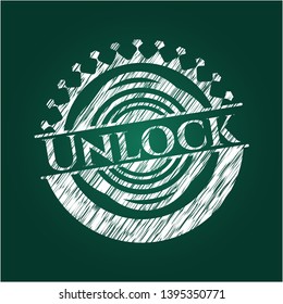 Unlock chalkboard emblem. Vector Illustration. Detailed.