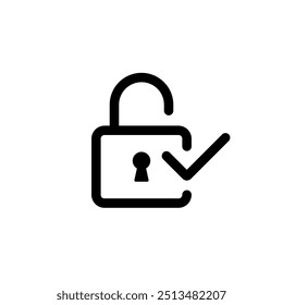 Desbloquear con el icono de marca de verificación aislado en el fondo blanco. Símbolo de signo de acceso abierto