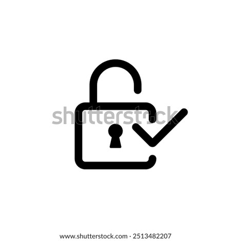 Unlock with check mark icon isolated on white background. Open access sign symbol