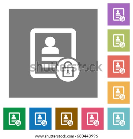 Unlock contact flat icons on simple color square backgrounds