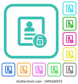 Unlock contact vivid colored flat icons in curved borders on white background