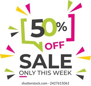 ¡Desbloquea la creatividad con nuestra exclusiva plantilla de banner de venta con un 50% de descuento! Eleva tus diseños y cautiva al público. Oferta por tiempo limitado, aprovecha los ahorros esta semana. 🎨✨ #DiseñoGráfico #Venta #TiempoLimitado