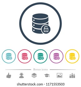 Unlock database flat color icons in round outlines. 6 bonus icons included.