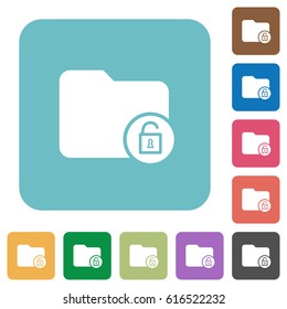 Unlock directory white flat icons on color rounded square backgrounds