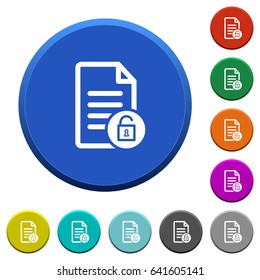 Unlock document round color beveled buttons with smooth surfaces and flat white icons