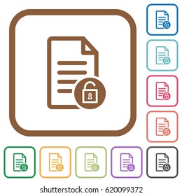 Unlock document simple icons in color rounded square frames on white background