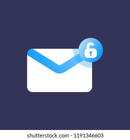 Unlock email or message icon. Flat design style icon.