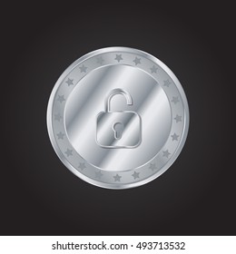 Unlock embossed realistic silver / platinum coin precious Icon / Logo Design