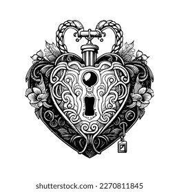 Unlock the emotions of love and vulnerability with this intricate design of a locked heart, capturing the essence of guarded feelings