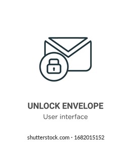 Unlock envelope outline vector icon. Thin line black unlock envelope icon, flat vector simple element illustration from editable user interface concept isolated stroke on white background