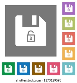 Unlock file flat icons on simple color square backgrounds