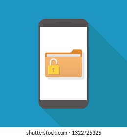 Unlock file, smart phone, file, padlock, flat design vector illustration