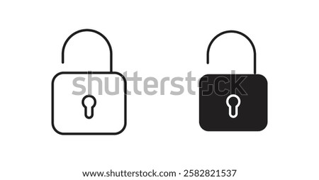 Unlock filled and outlined icons vectors on white background