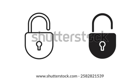 Unlock filled and outlined icons vectors on white background