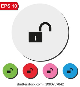 Unlock flat round colorful vector icon.