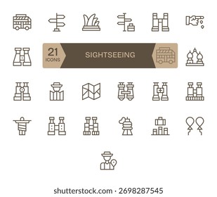 Desbloqueie padrões flexíveis de interface do usuário usando 25 ícones de Linha Regular modelados no Sightseeing, prontos para personalizar.