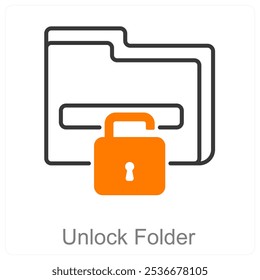 Desbloquear carpeta y el concepto de icono de archivo