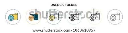 Unlock folder icon in filled, thin line, outline and stroke style. Vector illustration of two colored and black unlock folder vector icons designs can be used for mobile, ui, web