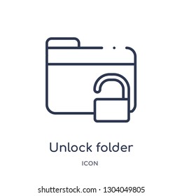 unlock folder icon from user interface outline collection. Thin line unlock folder icon isolated on white background.