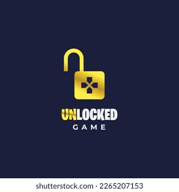 unlock game logo design, padlock combine with game pad logo design concept