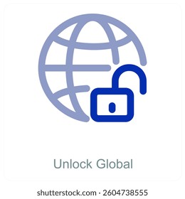 Unlock Global and globe icon concept