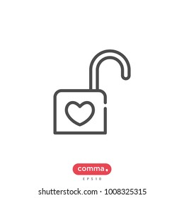 Unlock with heart sign vector icon