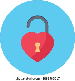 unlock heart  vector flat colour icon