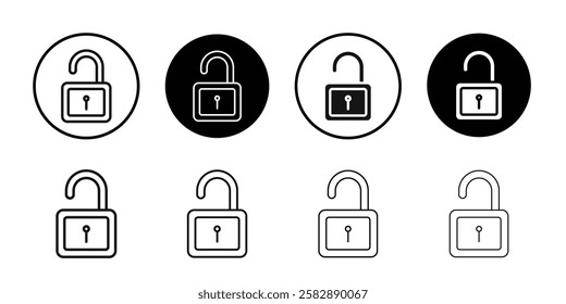 Unlock icon Black line art vector logo set