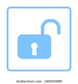 Unlock Icon. Blue Frame Design. Vector Illustration.