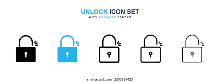 Unlock icon collection in black and blue colors