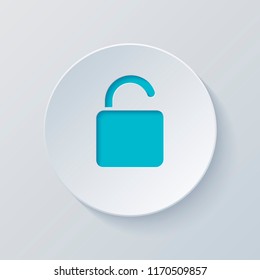 unlock icon. Cut circle with gray and blue layers. Paper style