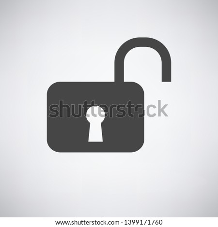 Unlock Icon. Dark Gray on Gray Background With Round Shadow. Vector Illustration.