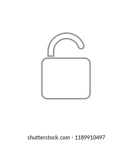 unlock icon. Dotted outline silhouette with shadow on white background