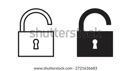 Unlock icon in filled, thin line, stroke style for website and apps