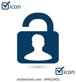 Unlock icon. Flat design style. Access to the user.