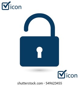 Unlock icon. Flat design style. Access to the user.