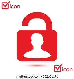 Unlock icon. Flat design style. Access to the user.