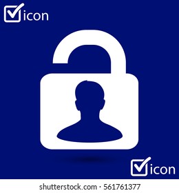 Unlock icon. Flat design style. Access to the user.